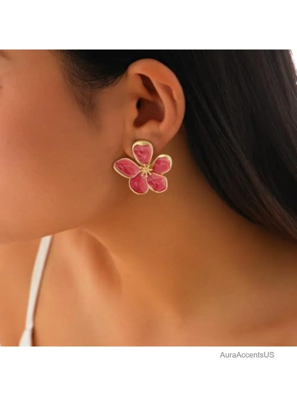 Large Statement Flower Earrings for Women Gold Alloy Enamel Stud Earrings